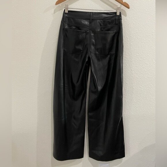 Alice + Olivia Vegan Leather Wide Leg Pants Black Chic Baggy Low Rise Designer - Picture 11 of 12